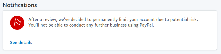 PayPal Notification of Account Closure
